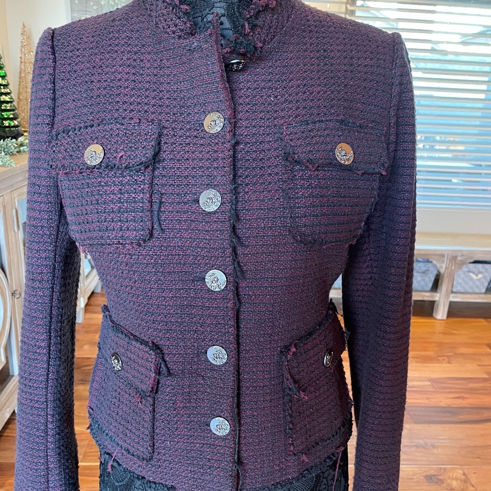 Willow & Clay Burgundy/Black Raw Edge Blazer